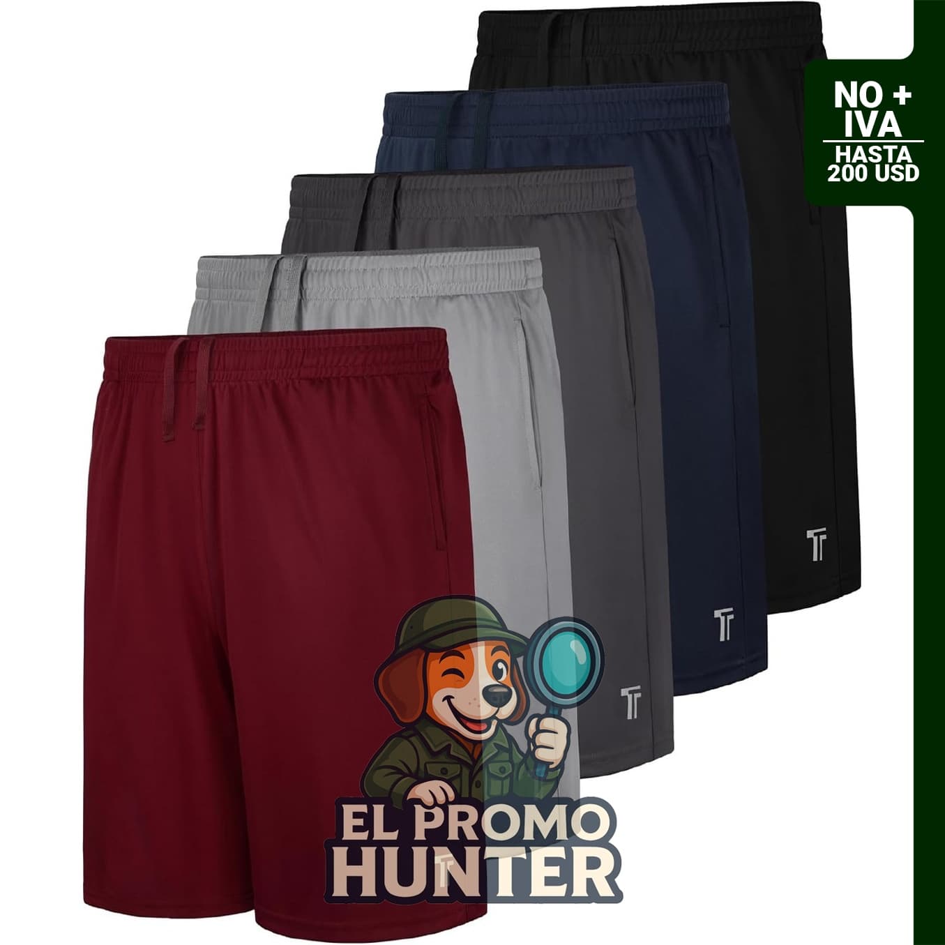 Paquete de 5 pantalones cortos deportivos para niños, con ajuste seco y bolsillos elásticos.
