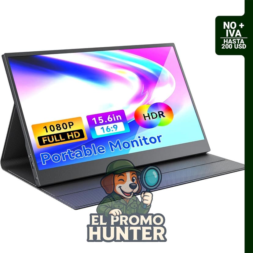 Monitor portátil de 15.6" (39.6 cm) FHD 1080P IPS con USB C y HDMI, diseño ultra delgado.