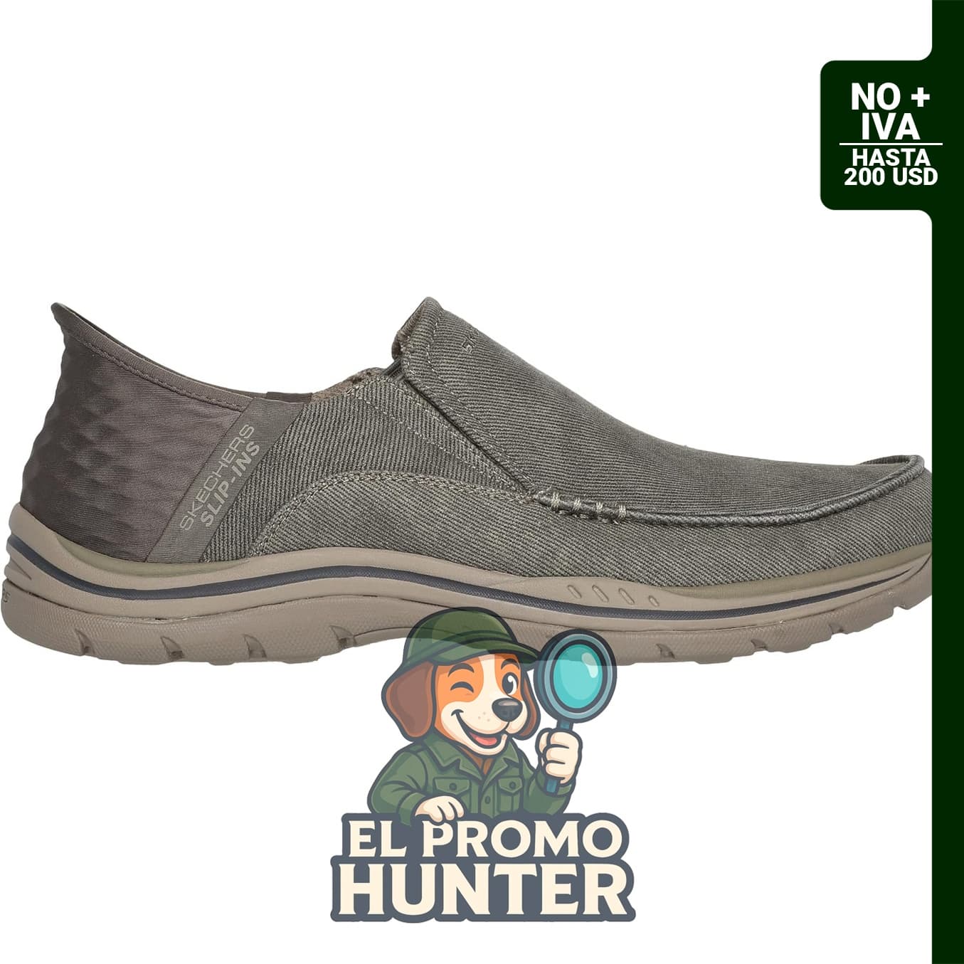 Zapatos sin cordones Skechers USA Expected Cayson Moc Toe de lona, ajuste relajado, espuma viscoelástica refrigerada por aire, vegano.