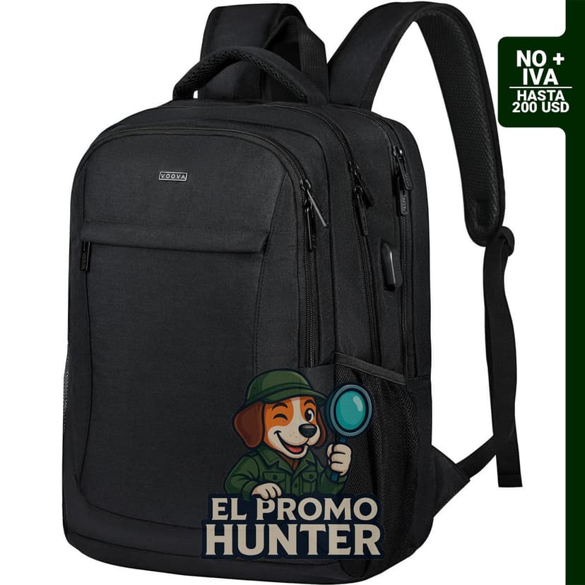Mochila de viaje para laptop de 15.6" (39.6 cm) con puerto USB, resistente al agua y compartimento acolchado.