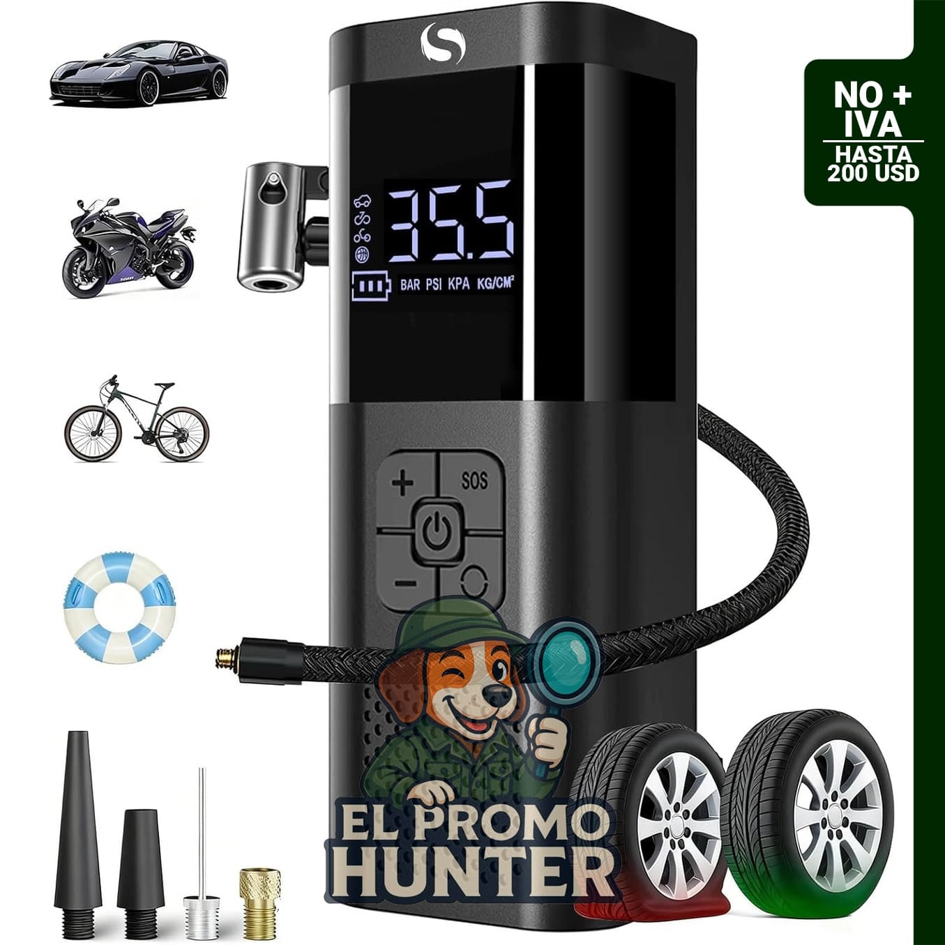 Compresor de aire portátil para inflar neumáticos, compatible con coches, motocicletas, bicicletas y pelotas, 150 PSI.