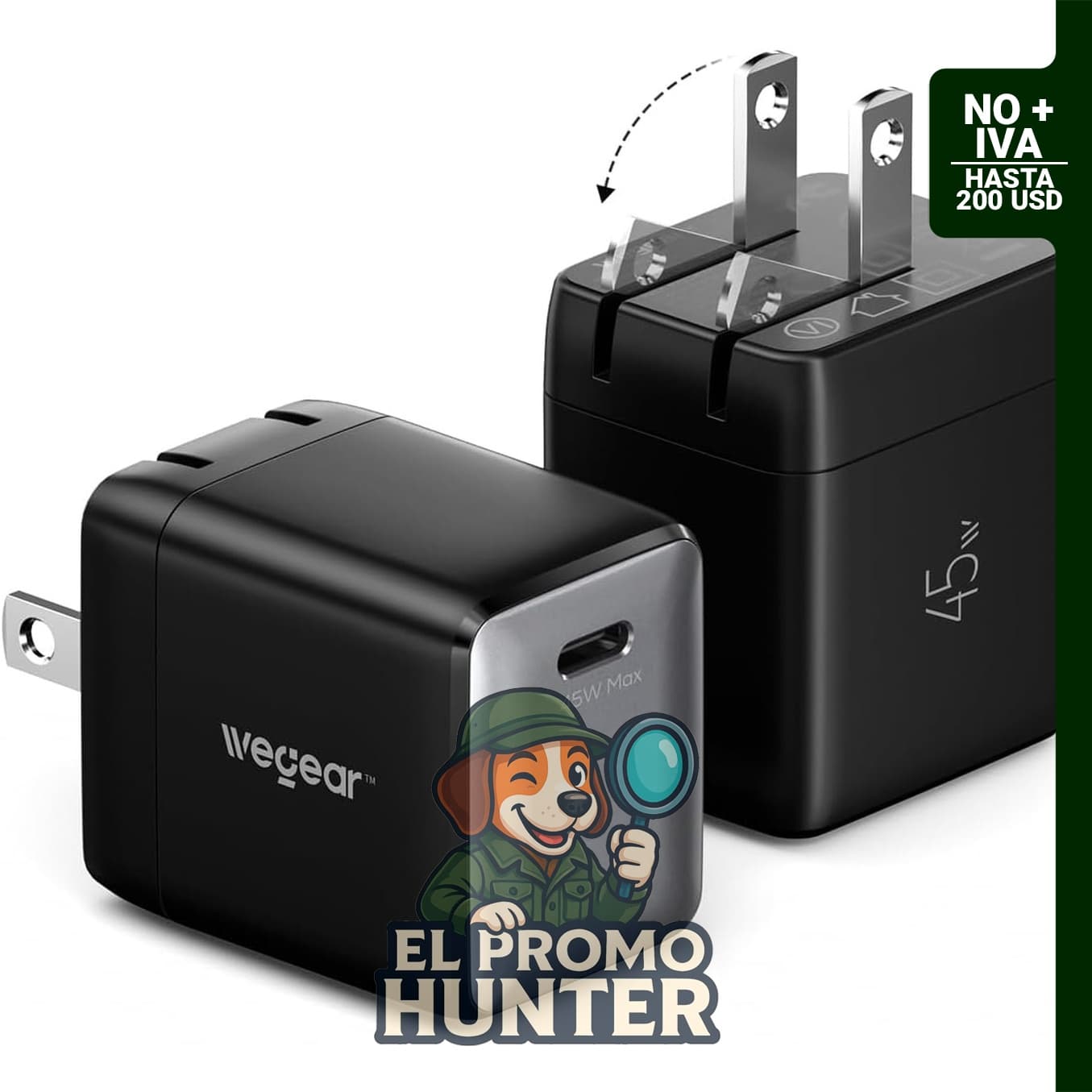 Cargador de pared USB C de 45 W GaN, paquete de 2, compatible con iPhone 15/16/17, Samsung, iPad y AirPods.