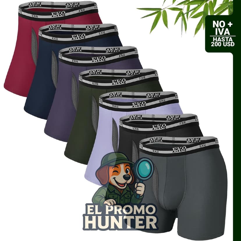 Calzoncillos tipo bóxer para hombre, paquete de 7 unidades, de rayón de bambú con bragueta de malla 3D.