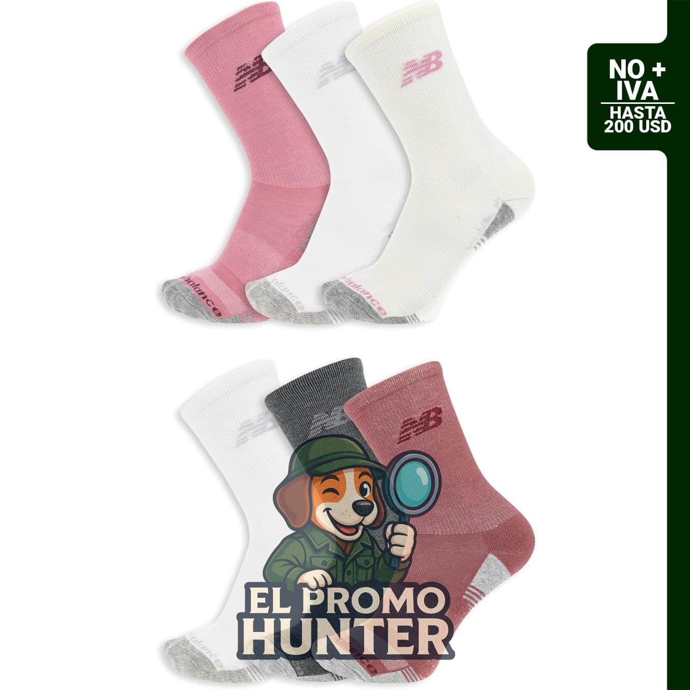 Calcetines acolchados unisex New Balance, disponibles en paquetes de 6 o 12 pares, con control de humedad.