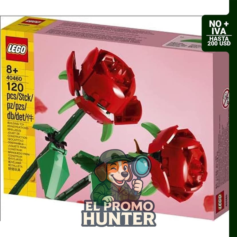 Set de 2 rosas rojas LEGO Iconic Rose 40460 con tallos ajustables.