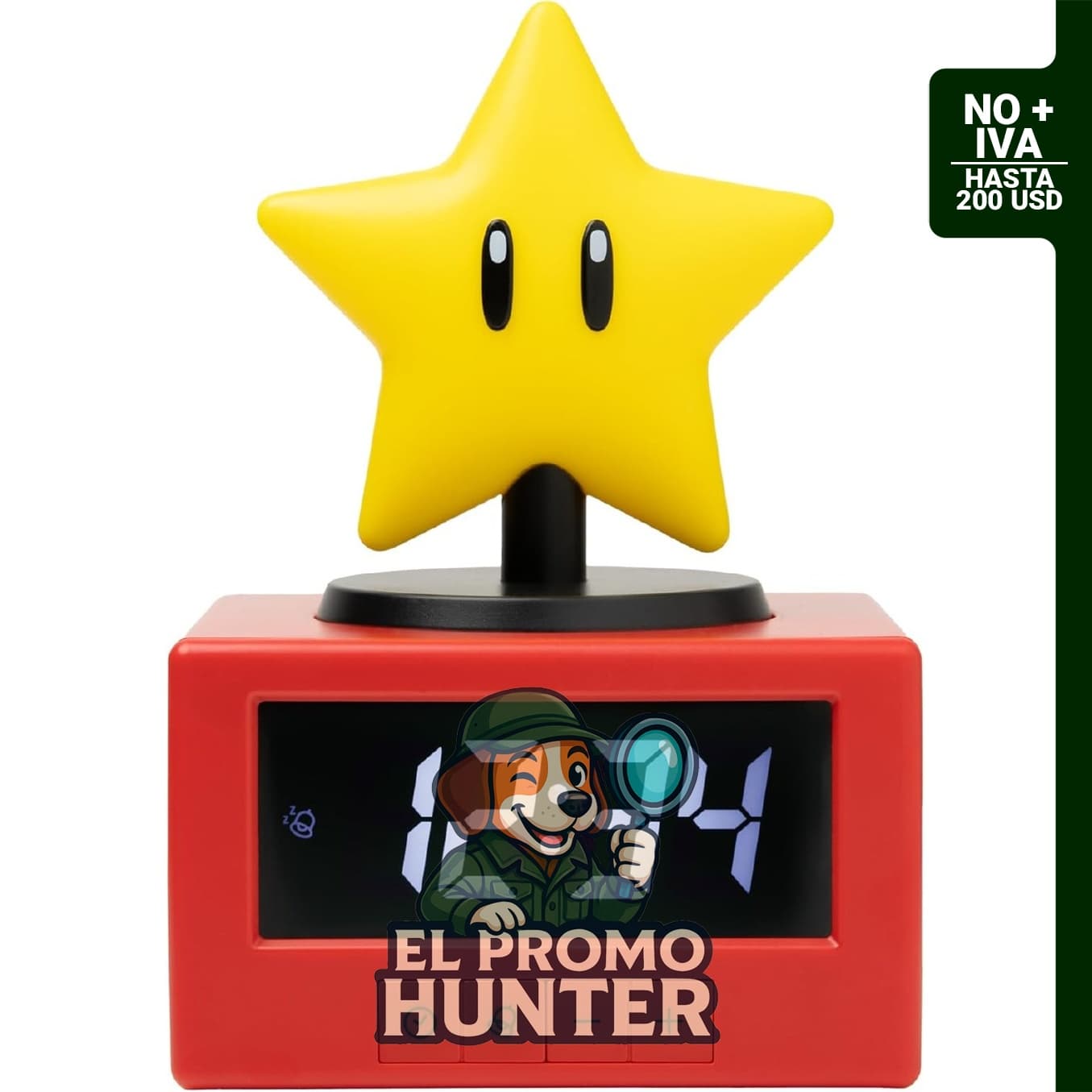 Reloj despertador digital Super Mario Super Star Icon con luz nocturna, oficial de Nintendo.