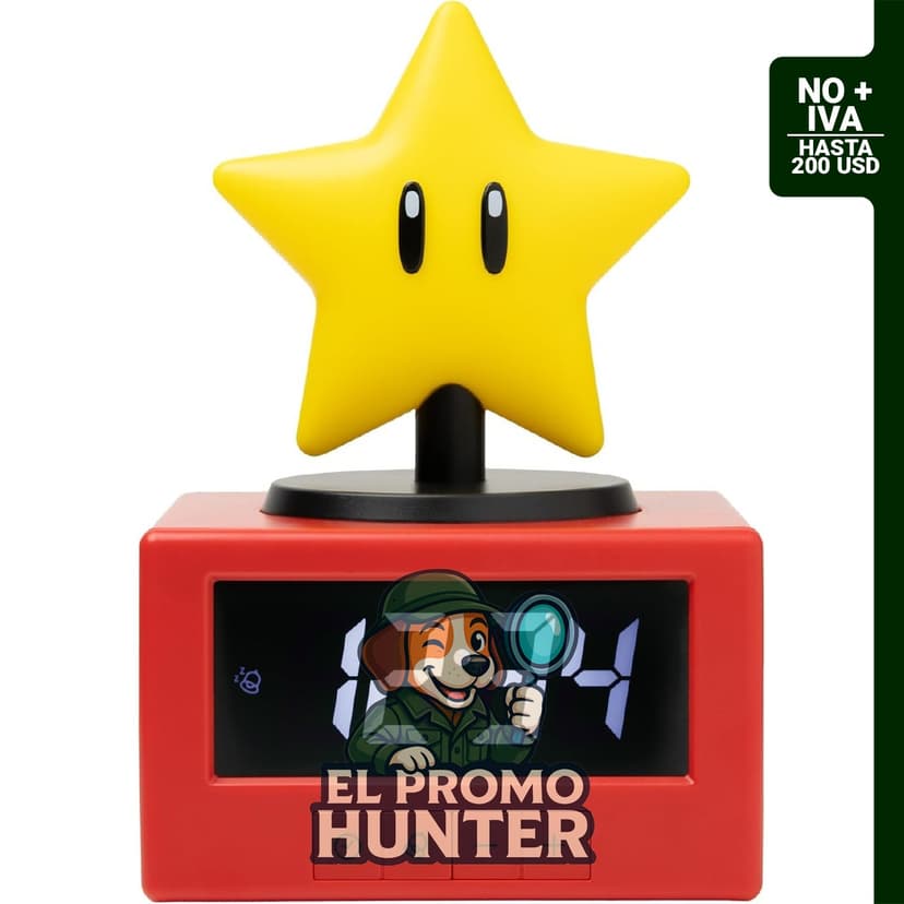 Reloj despertador digital Super Mario Super Star Icon con luz nocturna, oficial de Nintendo.