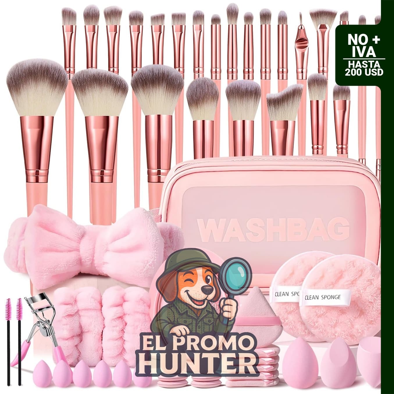 Set de brochas de maquillaje de 56 piezas con estuche, incluye brochas para base, corrector, rubor, sombra y contorno.