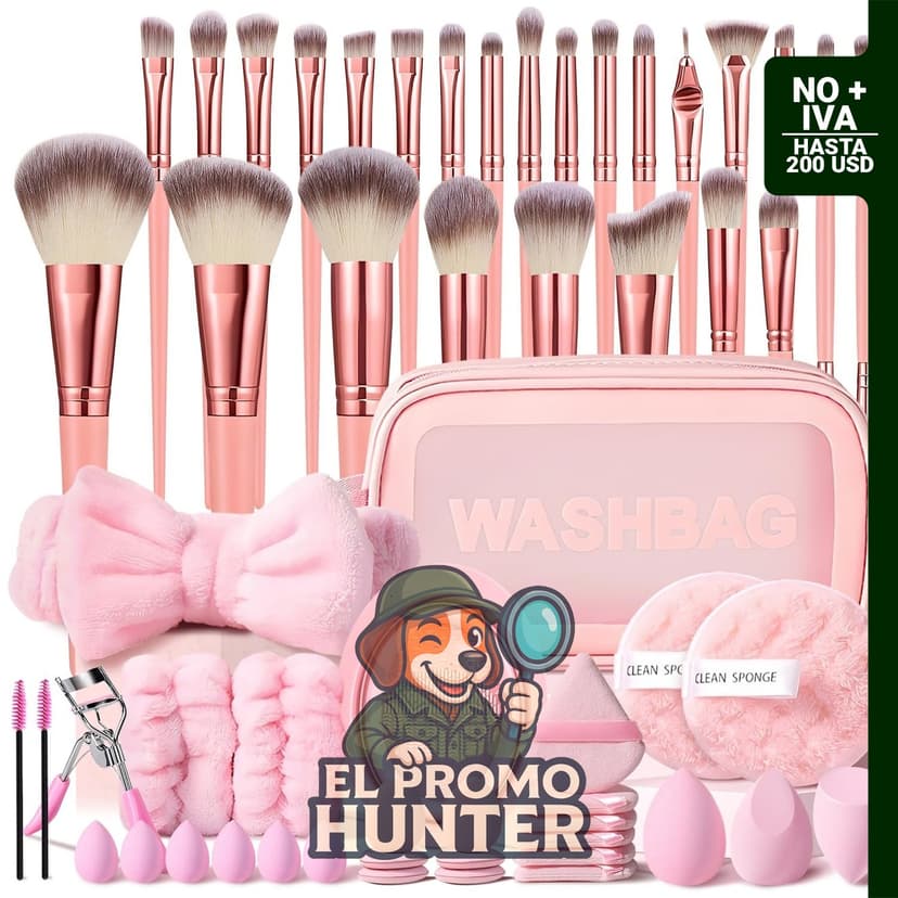 Set de brochas de maquillaje de 56 piezas con estuche, incluye brochas para base, corrector, rubor, sombra y contorno.