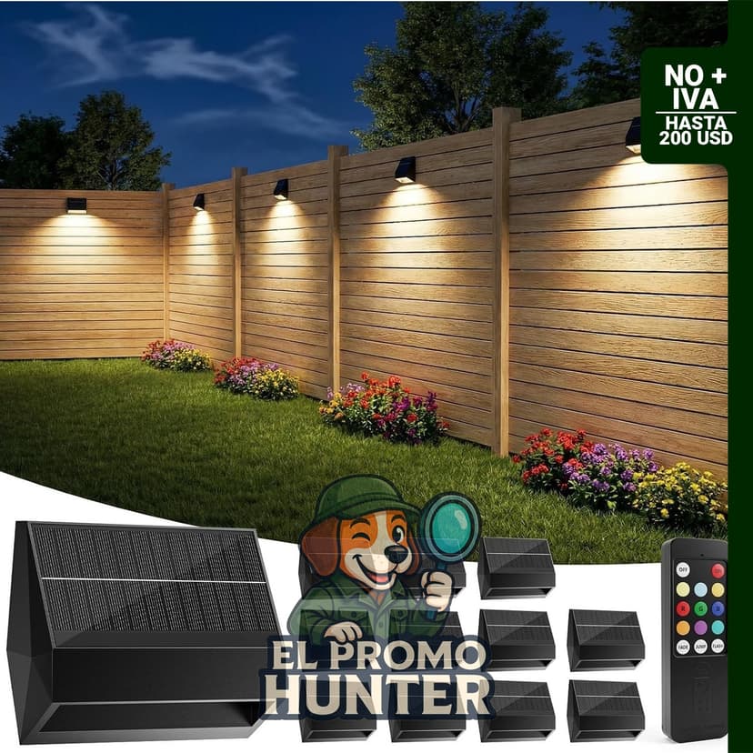 Luces solares para valla, paquete de 12, 100 lúmenes, 9 colores y 3 modos, batería de 1500 mAh, IP65.