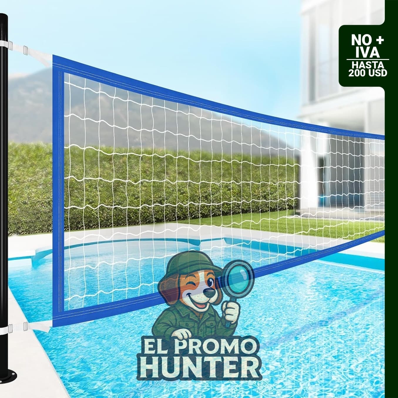 Red de voleibol para piscina ajustable de 4,57 x 0,91 m, incluye hebilla metálica, ancho máximo de 9,45 m.
