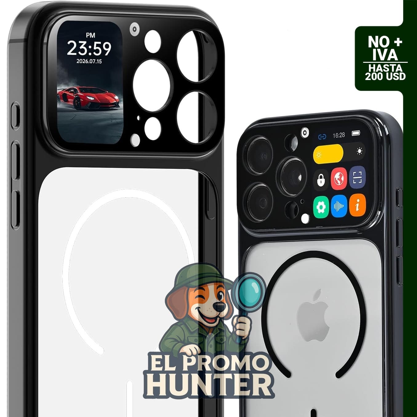 Funda para iPhone 16 Pro Max con pantalla inteligente de 1,85" que permite sincronización con fotografía, música, clima y mensajes.