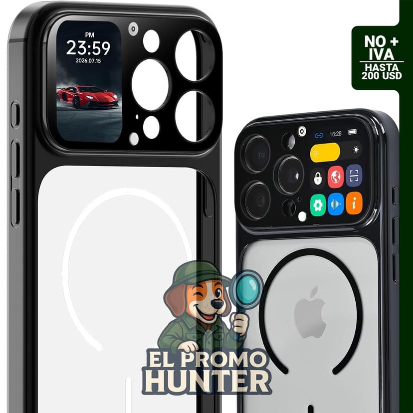 Funda para iPhone 16 Pro Max con pantalla inteligente de 1,85" que permite sincronización con fotografía, música, clima y mensajes.