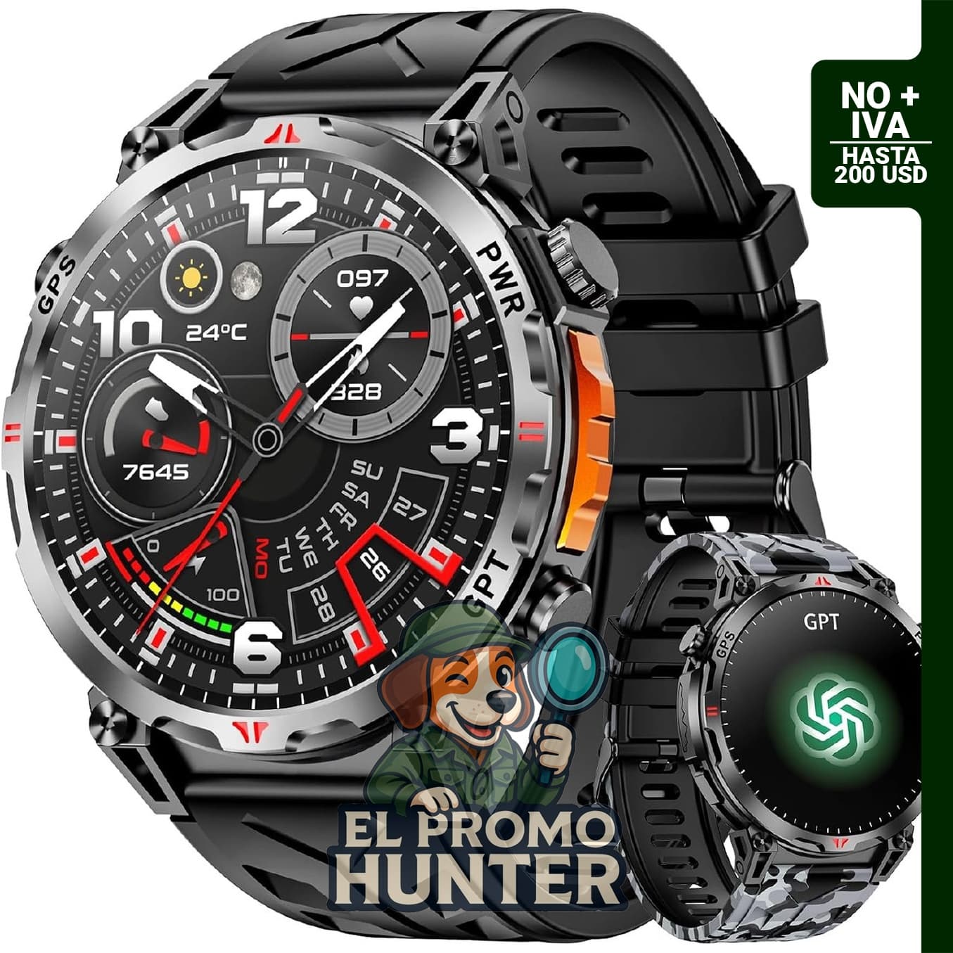 Reloj inteligente AMOLED de 1,56" con GPS y asistente de voz GPT, compatible con Android e iPhone.