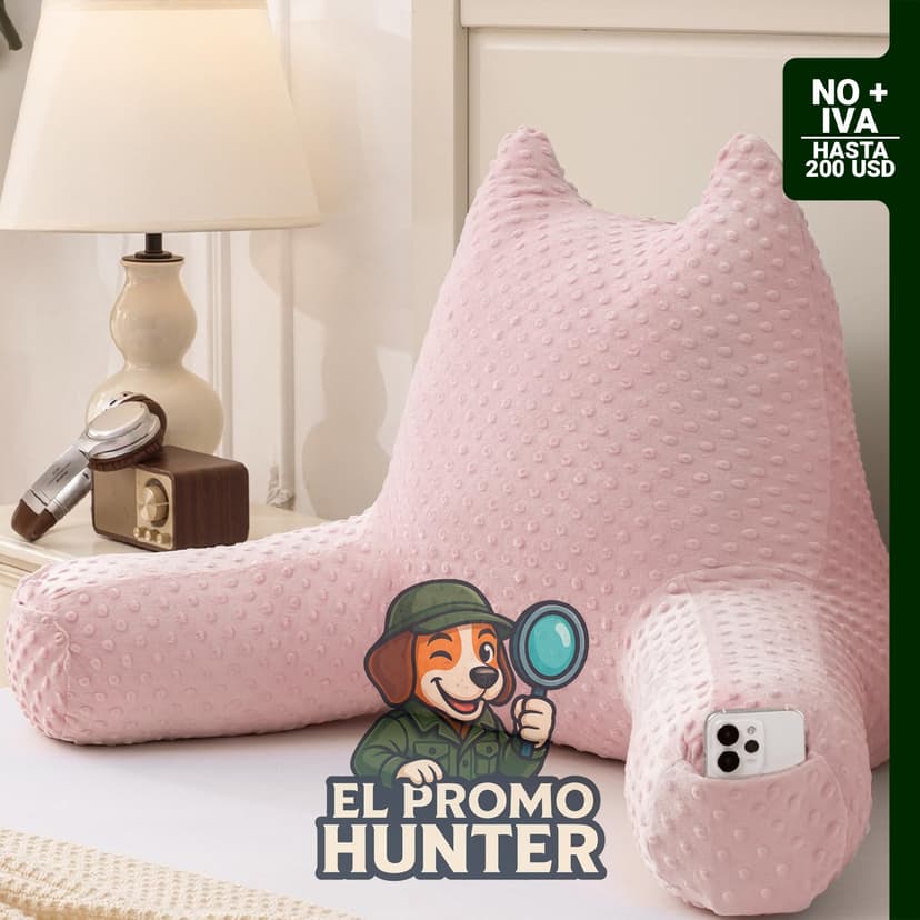 Almohada de lectura de 48 cm con brazos y bolsillos, soporte para la espalda al sentarse en la cama o sofá.