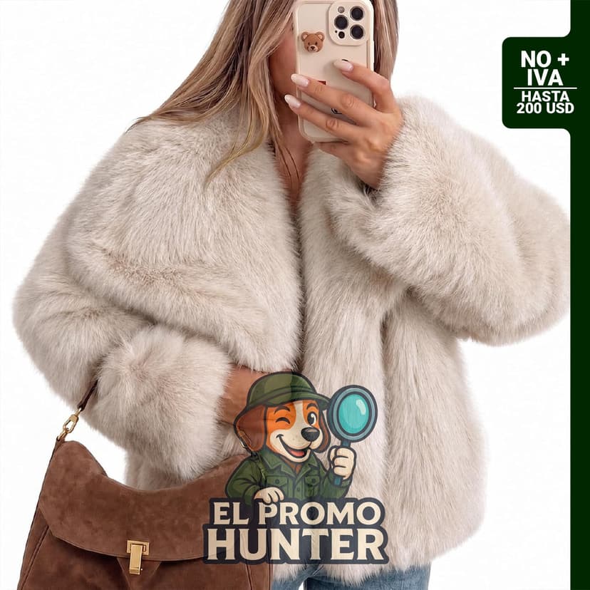 Abrigo de piel sintética oversize para mujer, con cuello de chal y diseño corto.