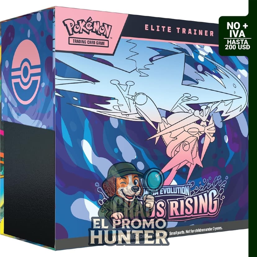 Caja Elite de Pokémon TCG: Mega Evolution—Chaos Rising, incluye cartas y accesorios para juego.