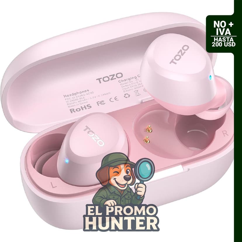 Auriculares inalámbricos TOZO A1 con Bluetooth 5.3, resistentes al agua IPX5 y 2 micrófonos para llamadas.