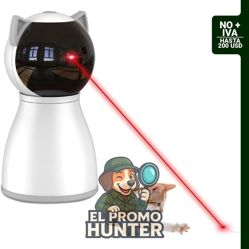 Juguete láser automático recargable para gatos de interior, con trayectoria aleatoria y activación por movimiento.
