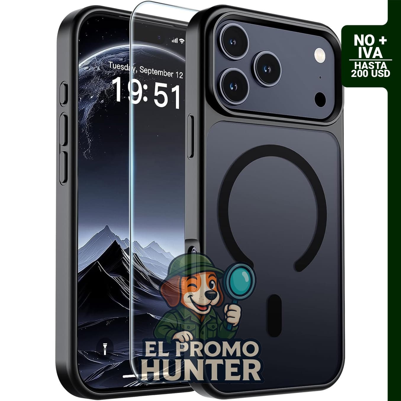 Funda magnética SUPFINE para iPhone 17 Pro Max, color negro, con protector de pantalla, compatible con MagSafe.