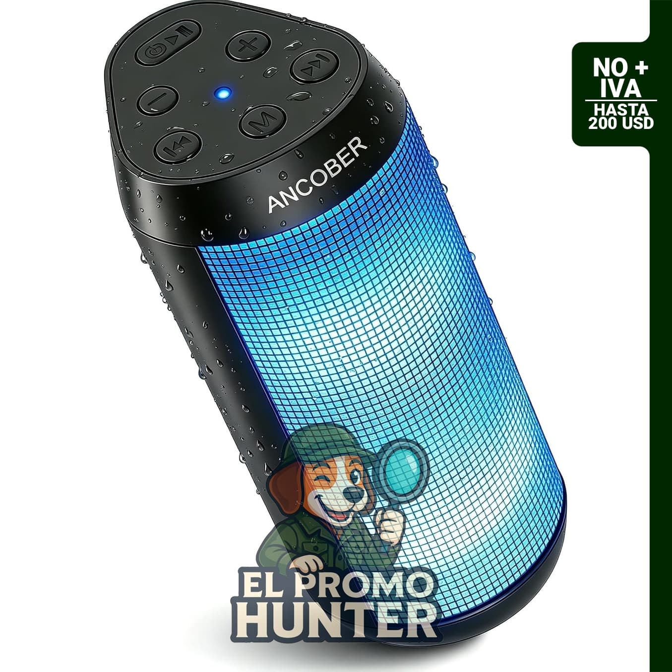 Altavoz Bluetooth portátil con sonido estéreo HD, 30 horas de reproducción, impermeable IPX4 y luces dinámicas.