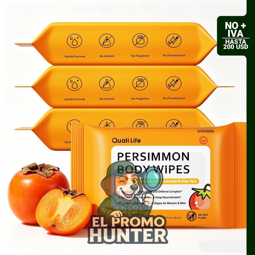 Toallitas desodorantes Persimmon, control de olor duradero, sin fragancia, 20 unidades (paquete de 3), sin alcohol.