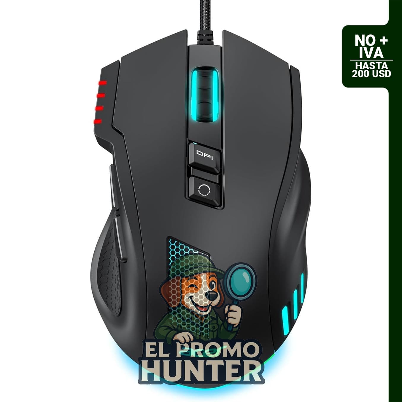 Ratón para juegos con cable Acer, sensor óptico de 12,800 DPI, 8 botones programables y 12 modos de retroiluminación.