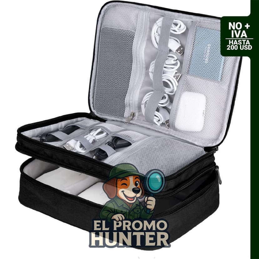 Bolsa organizadora de cables de doble capa, portátil, para almacenamiento de accesorios digitales.