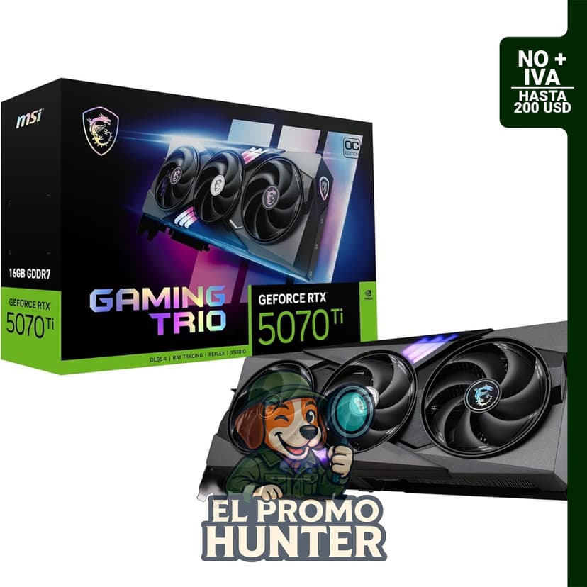 Tarjeta gráfica MSI Gaming RTX 5070 Ti 16G Gaming Trio OC con 16GB GDDR7 y 256 bits.