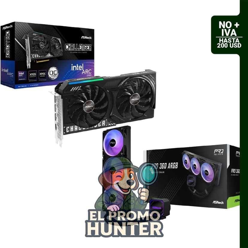 Combo de tarjeta gráfica ASRock Intel Arc B580 Challenger de 12GB OC y refrigerador AIO Pro 360 ARGB.