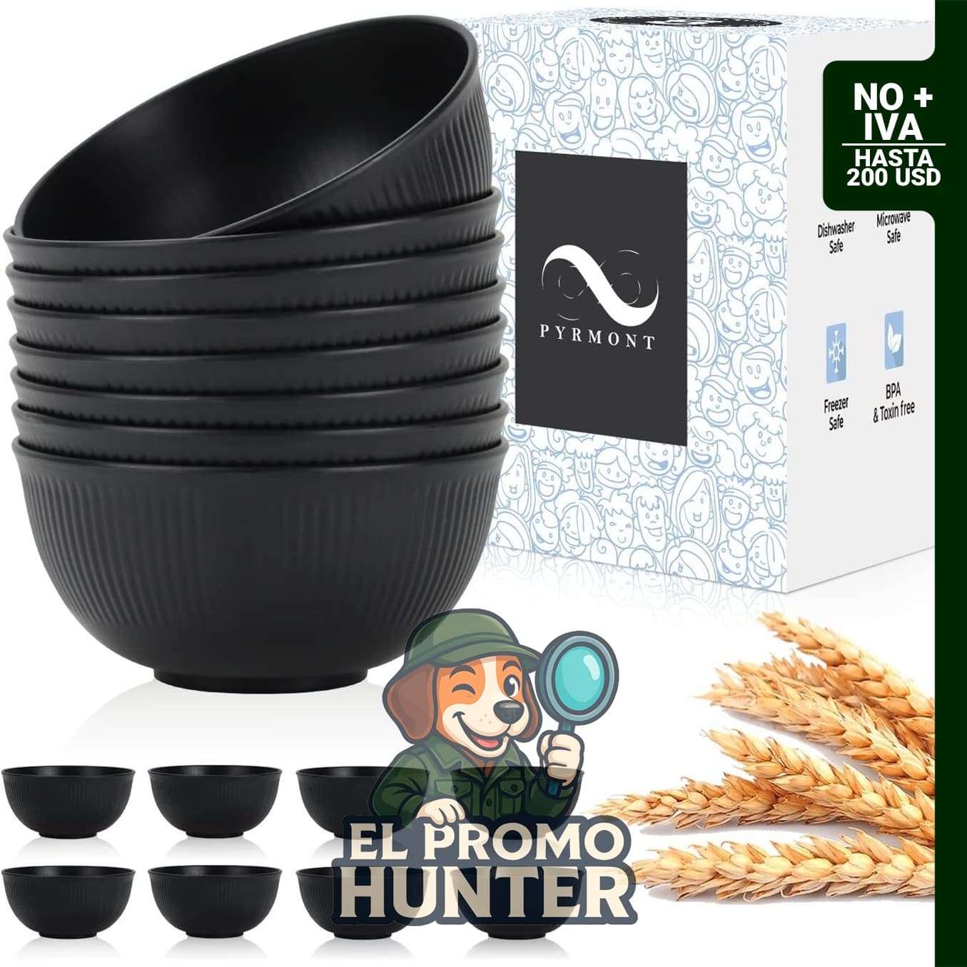 Juego de 8 cuencos de plástico alternativo de 26 oz, aptos para lavavajillas y microondas.