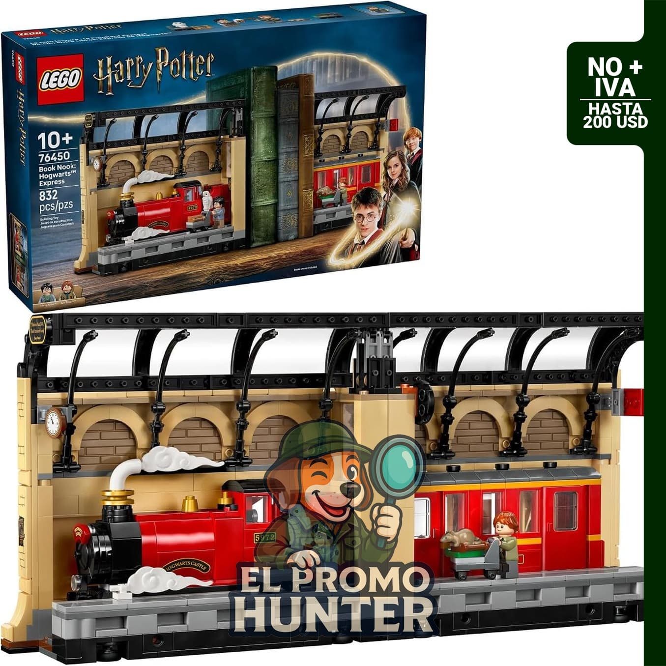 Set de construcción LEGO Harry Potter Book Nook: Hogwarts Express, incluye minifiguras de Harry y Ron.