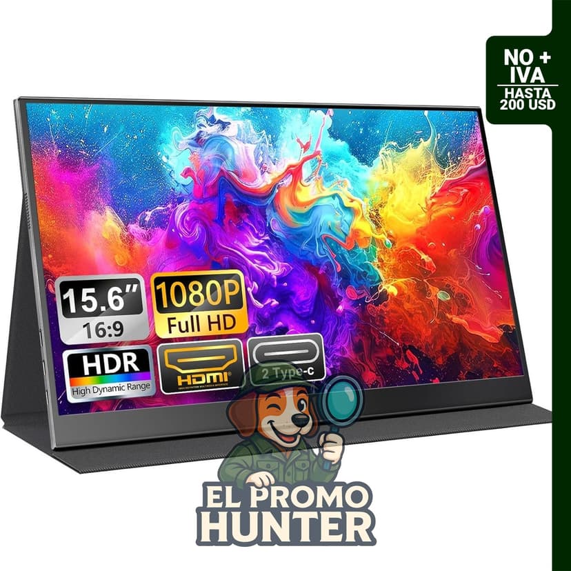 Monitor portátil UFYQL de 15.6" (39.6 cm) con pantalla IPS FHD 1080P, altavoces integrados y conexiones USB-C/HDMI.