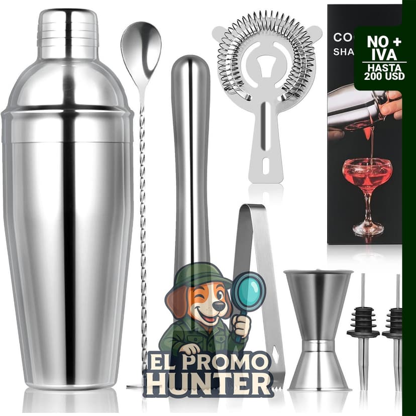 Juego de coctelera de 8 piezas con accesorios de bartending.