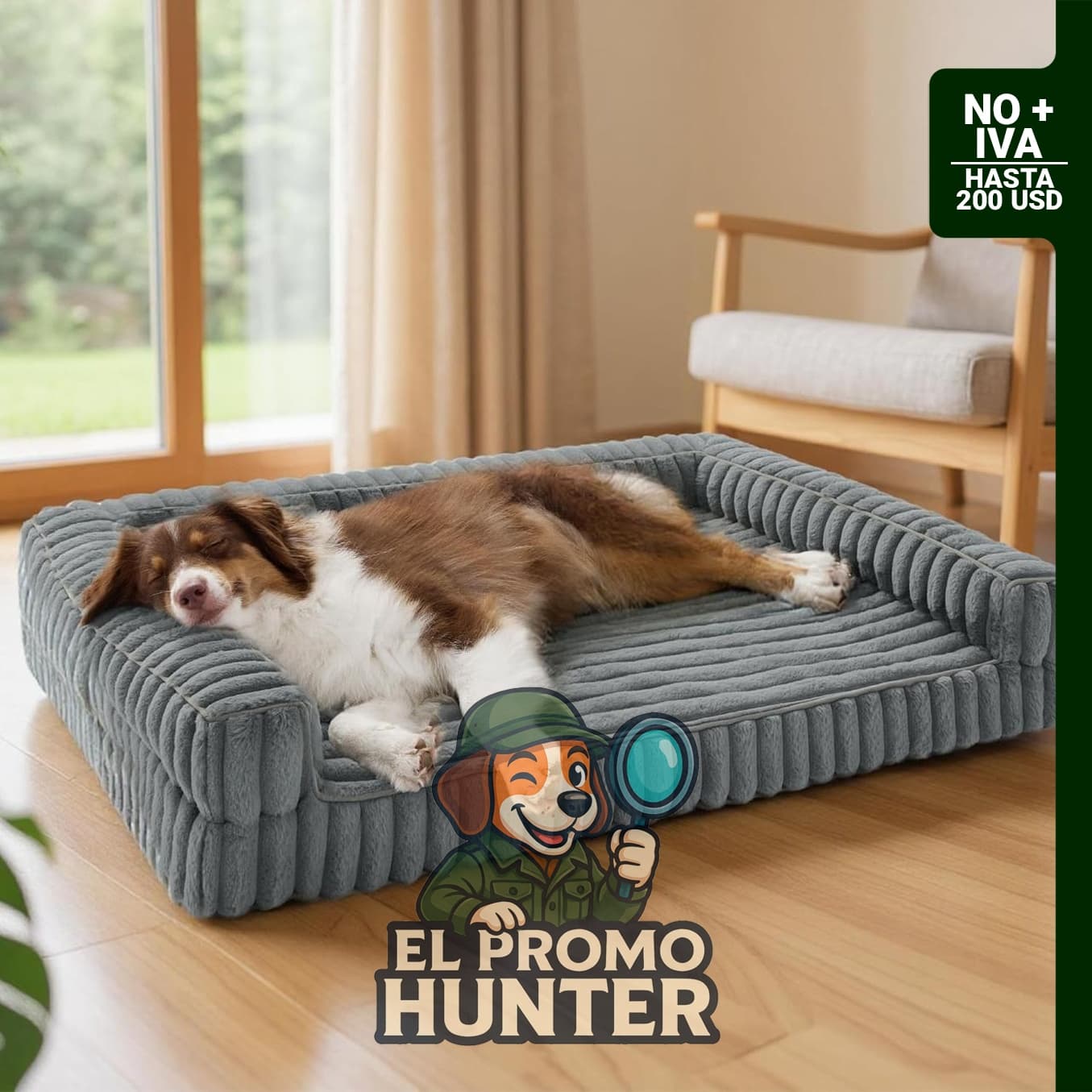 Cama ortopédica para perros grande de 35" (89 cm) con espuma viscoelástica y cubierta de corduroy lavable.