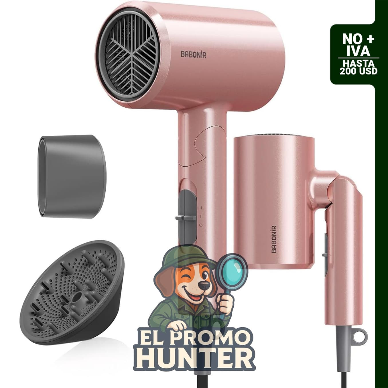 Secador de pelo BABONIR de 1875W, plegable, con difusor iónico y concentrador, para todo tipo de cabello.