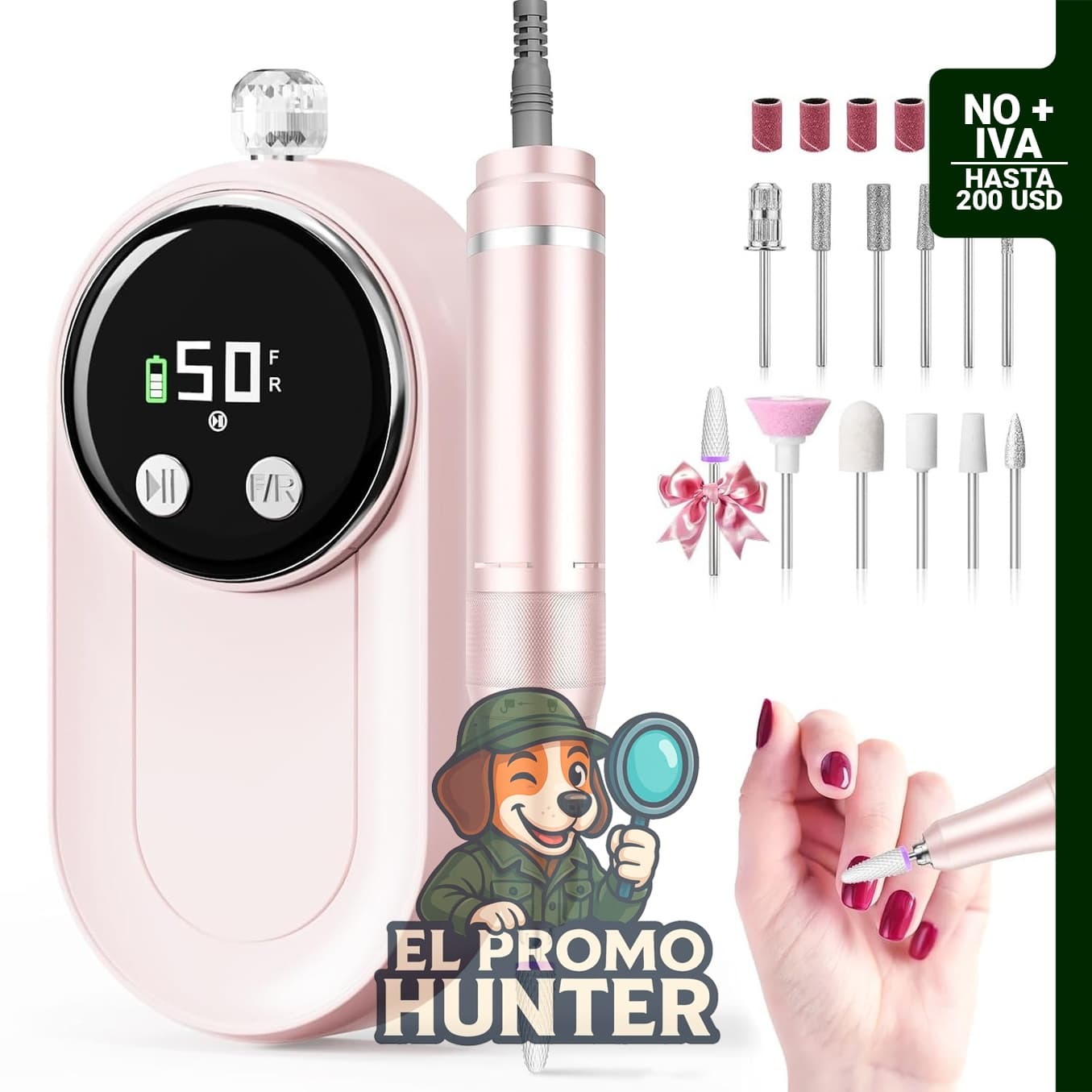 Taladro eléctrico para uñas, 50000 RPM, portátil e inalámbrico, recargable para manicura y pedicura.