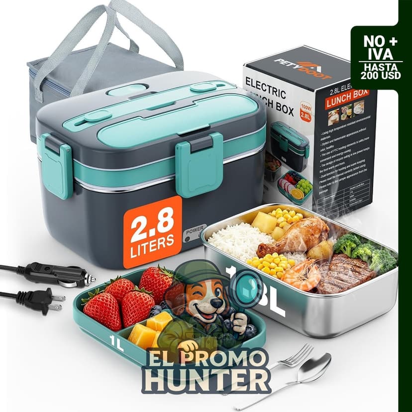 Lonchera eléctrica de 2.8 L, calentador de alimentos portátil de 100 W, a prueba de fugas y apto para lavavajillas.