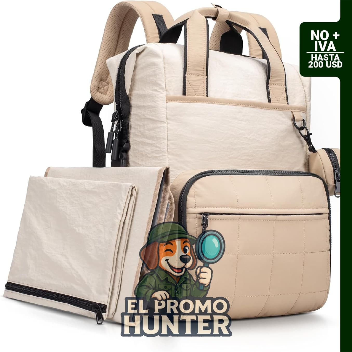Mochila para pañales VONAL, incluye cambiador y bolsillos aislados.