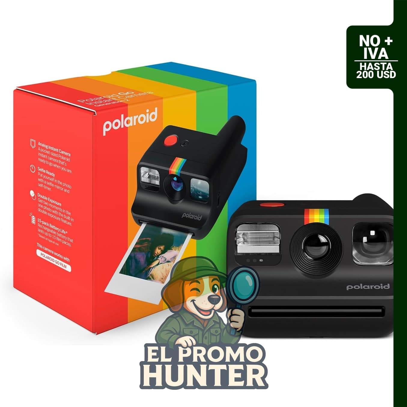 Polaroid Go Generation 2, mini cámara de película instantánea, color negro, compatible solo con Go Film.