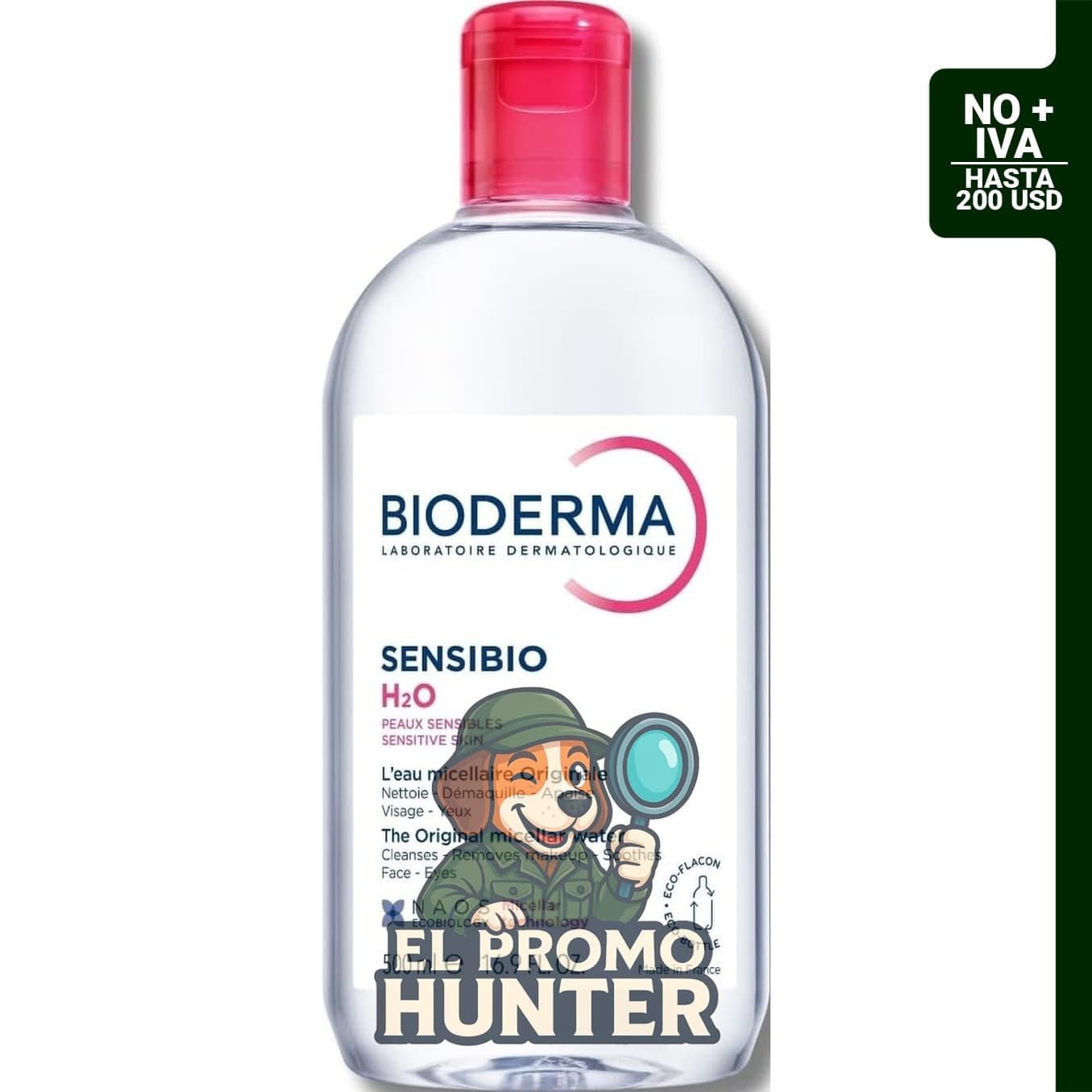 Agua micelar H2O desmaquillante para piel sensible de Bioderma.