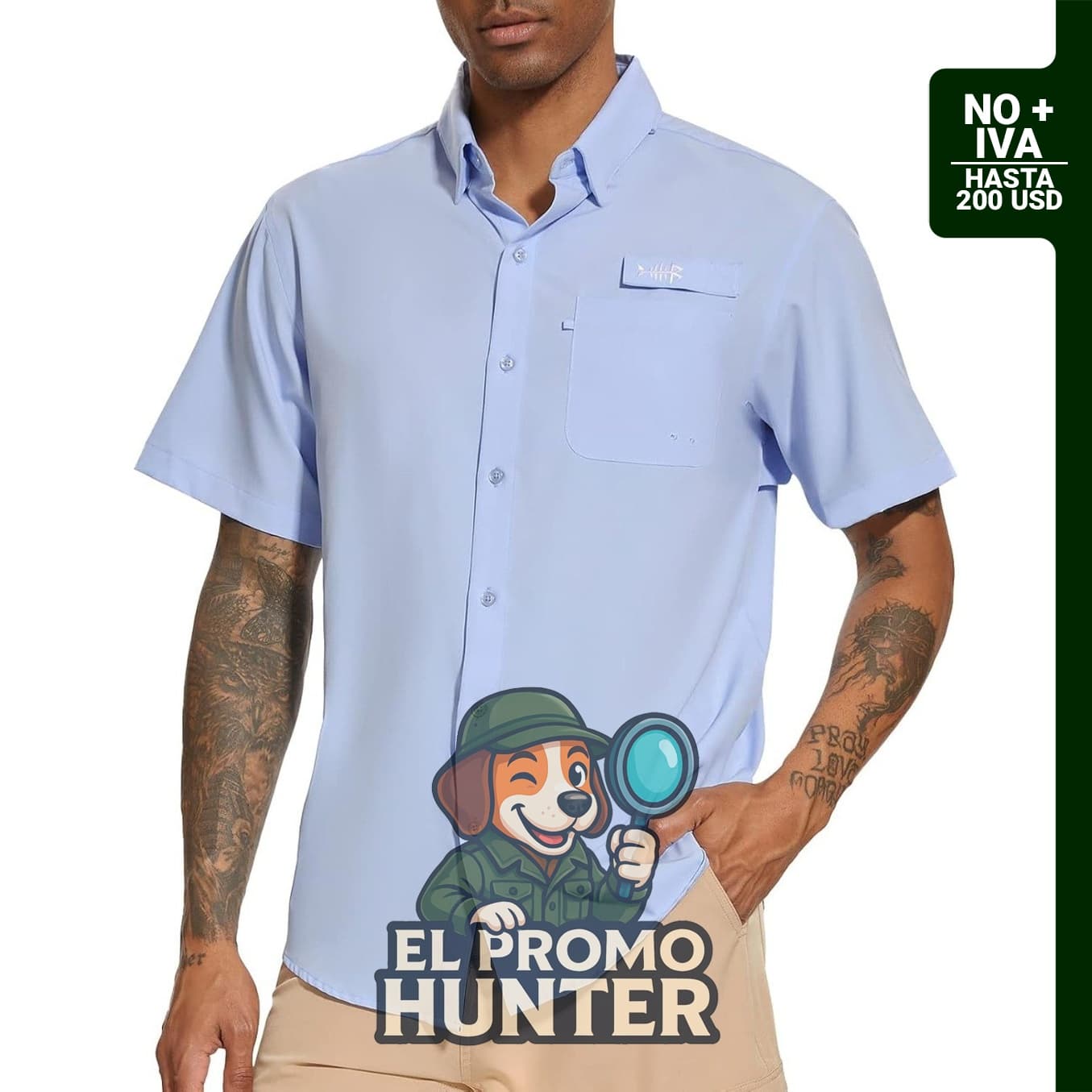 Camisa de pesca de manga corta para hombre, con protección UPF 50+, transpirable y ligera.