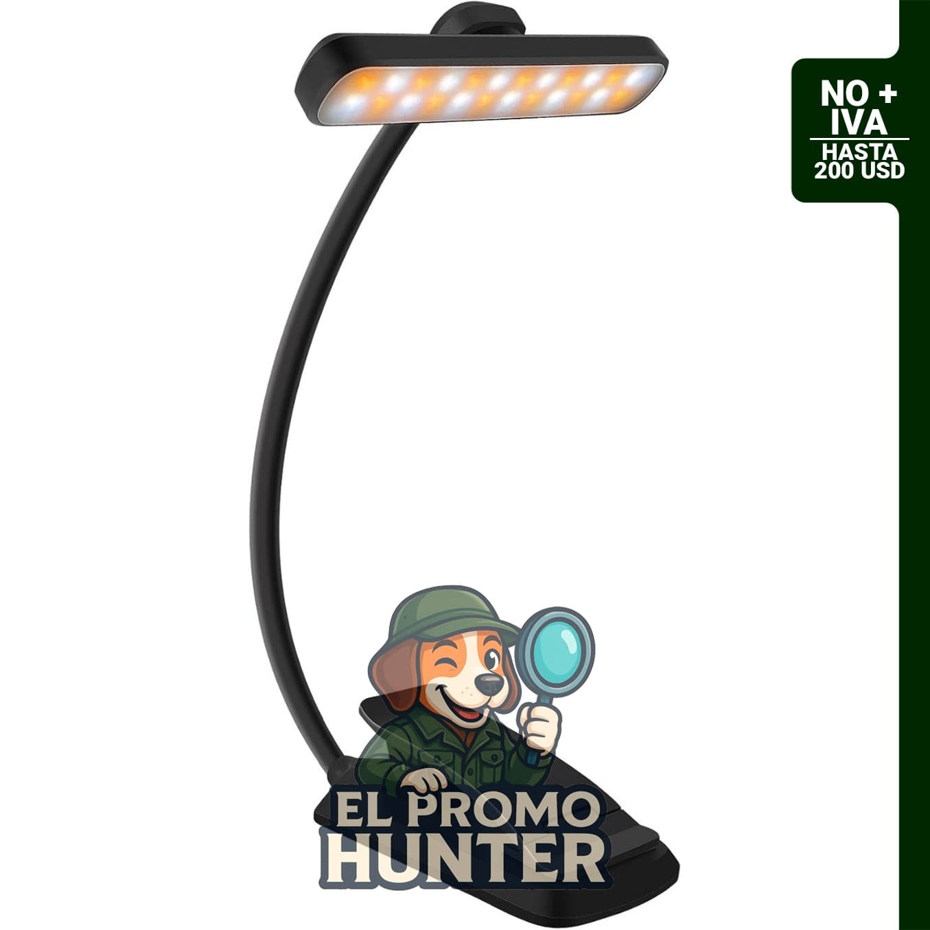 Luz recargable de 24 LED con cuello de cisne flexible de 360° y 5 tonos de color, clip para libros y tabletas.