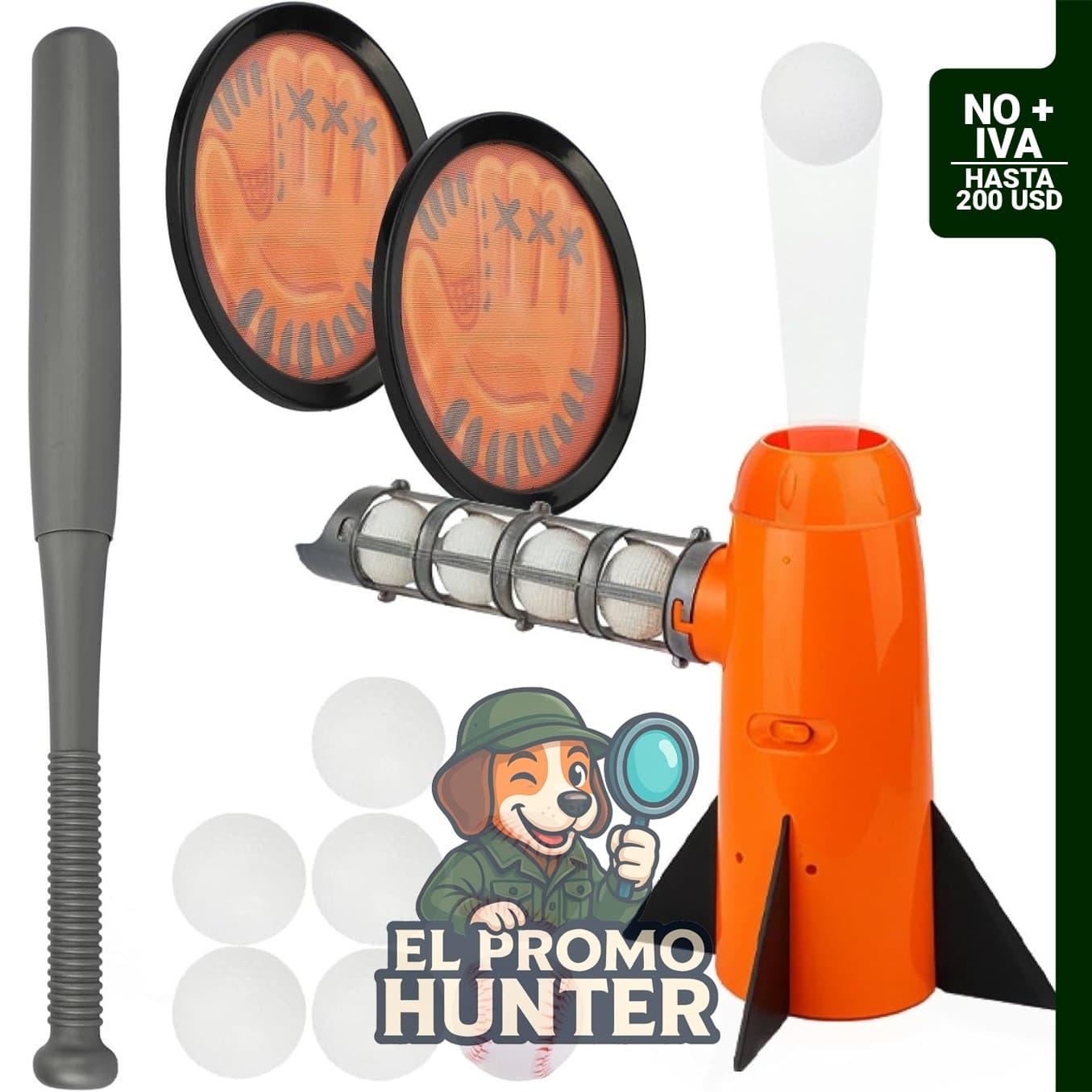 Máquina de lanzamiento de béisbol TOY Life para niños, incluye lanzador automático, 7 pelotas, bate y guantes adhesivos.