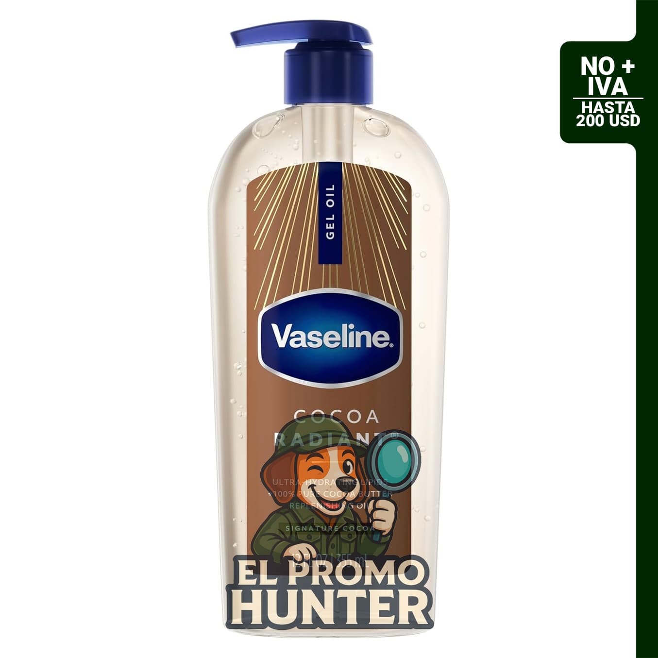 Aceite de gel corporal radiante de cacao con manteca de cacao, 354 ml.