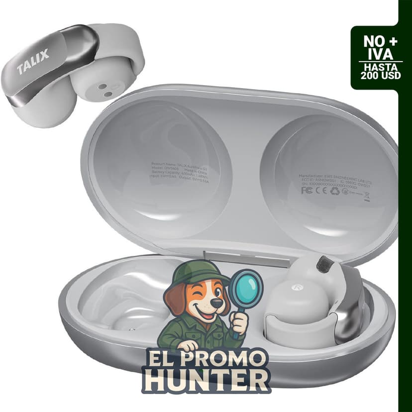 Auriculares inalámbricos TALIX AuraHalo G1 con clip, 4 micrófonos y controladores dinámicos de 0.51 pulgadas.