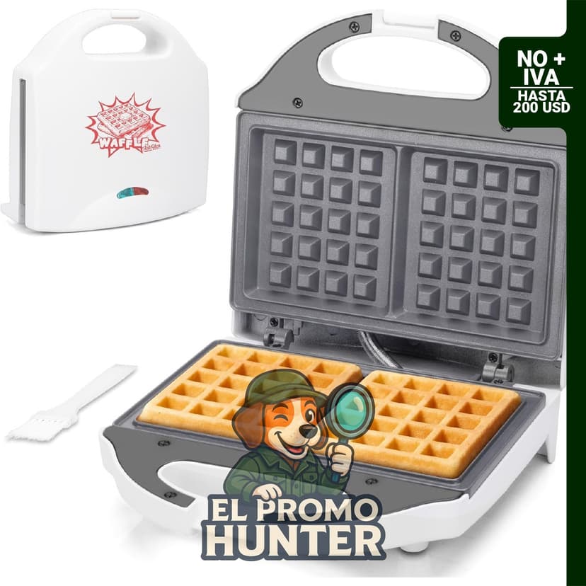 Mini waflera doble AshGlen con planchas de cerámica belga, 750 W, produce dos waffles de 4" (10 cm).