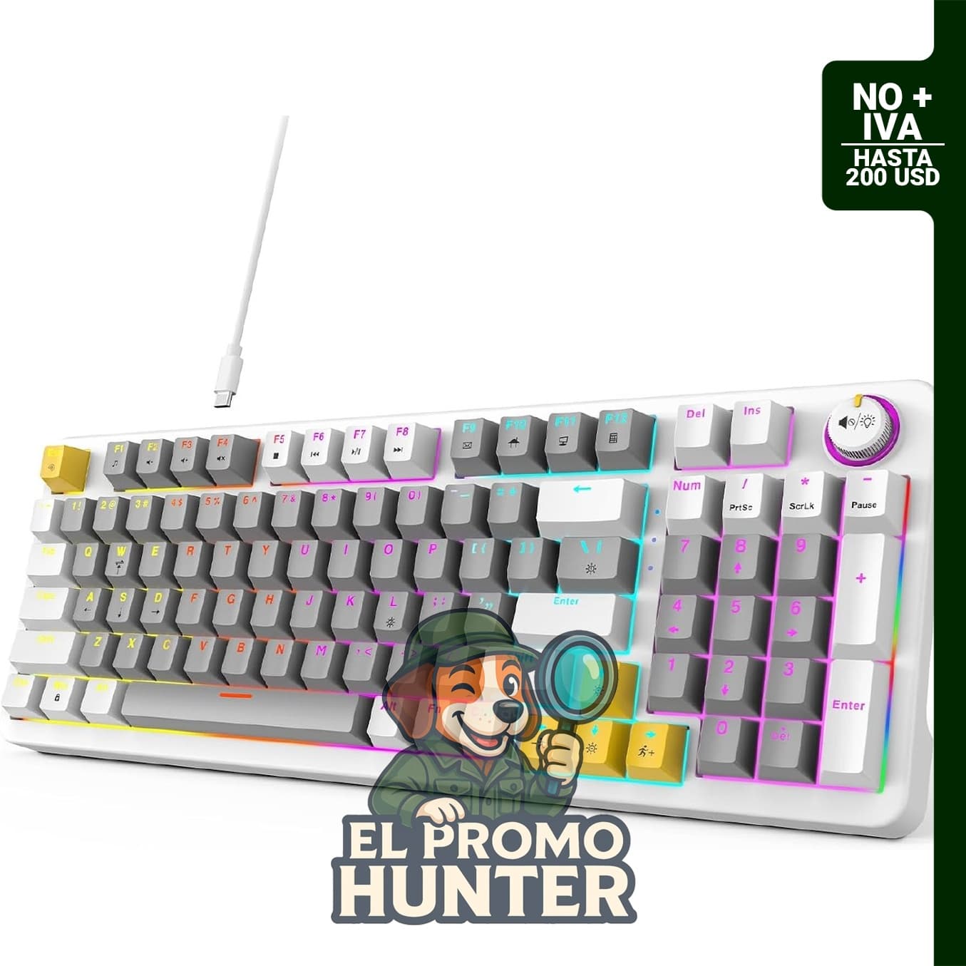 Teclado mecánico MOFII AK96 con retroiluminación LED, programable, conexión USB A/C, compatible con Windows y Mac.