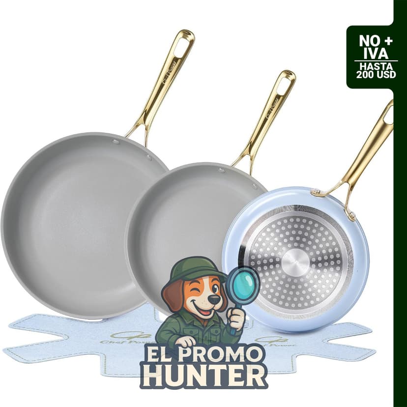 Juego de 5 sartenes de cerámica con mango de acero inoxidable, aptas para horno y lavavajillas.