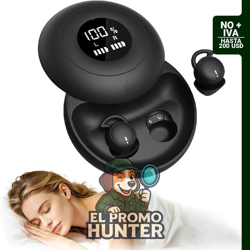 Auriculares inalámbricos para dormir con bloqueo de ruido y pantalla LED, color negro.